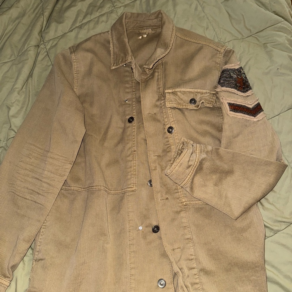 Free PeopleTan Jacket with Embroidered Sleeve